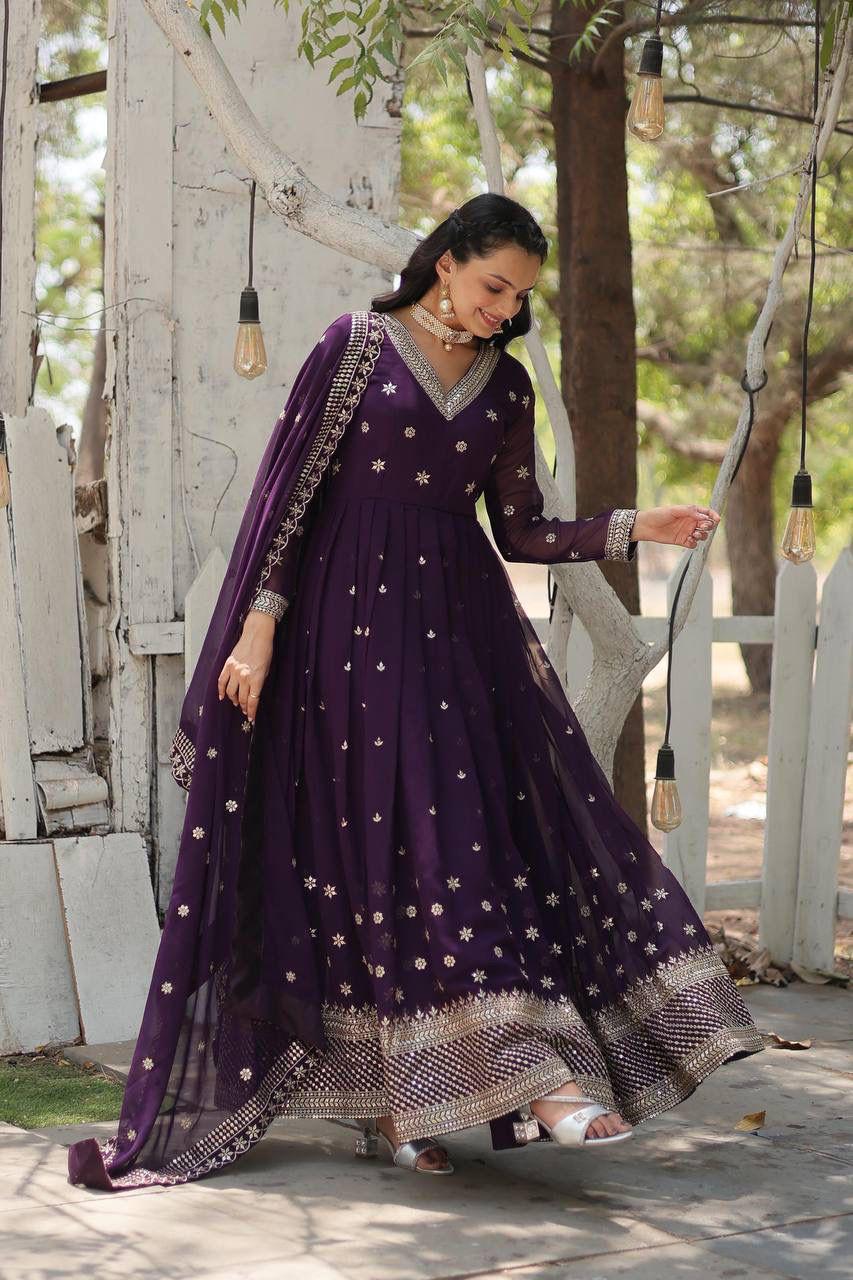 Faux Blooming Anarkali Gown with Pearl Work