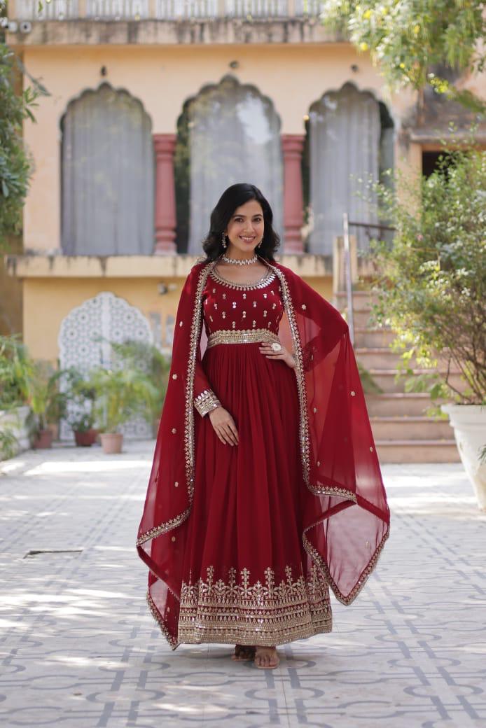 Buy Faux Georgette Anarkali Gown with Pearl Work