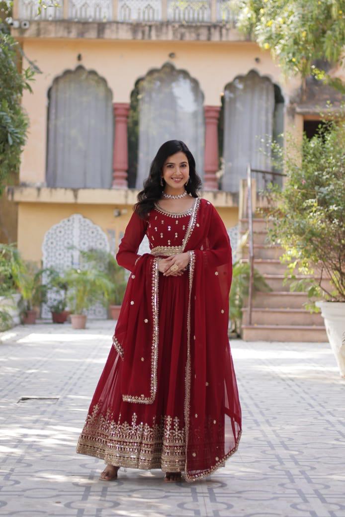 Buy Faux Georgette Anarkali Gown with Pearl Work