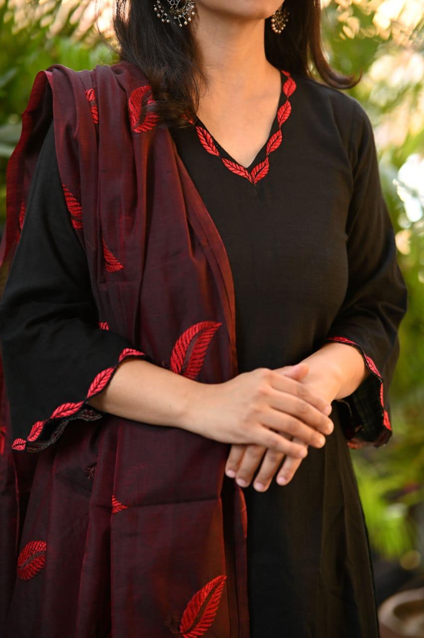 Elegant Cotton Flex Embroidered Suit Set Cotton With Chanderi Dupatta