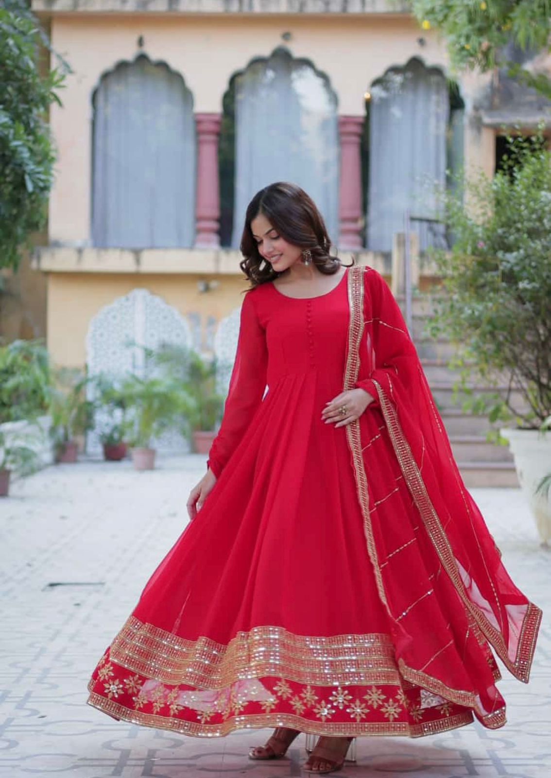 Latest Anarkali Gown with Designer Embroidered Dupatta