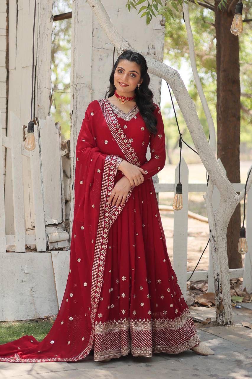 Faux Blooming Anarkali Gown with Pearl Work