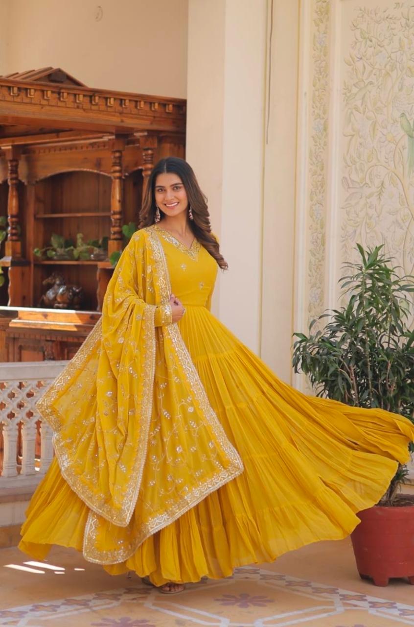Women Anarkali Gown with Sequin Zari work Dupatta