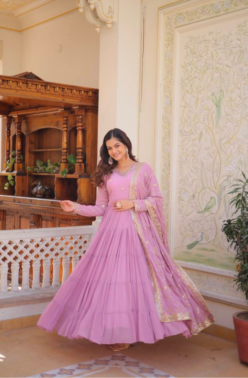 Women Anarkali Gown with Sequin Zari work Dupatta