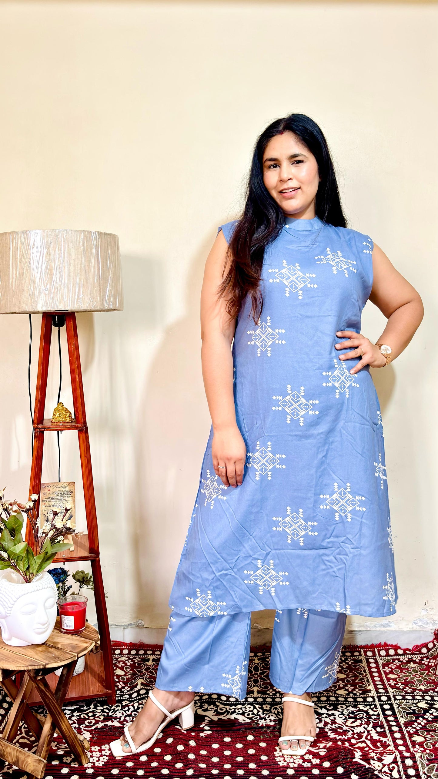 Sky Blue Flex Cotton Co-ord Set | Summer Print
