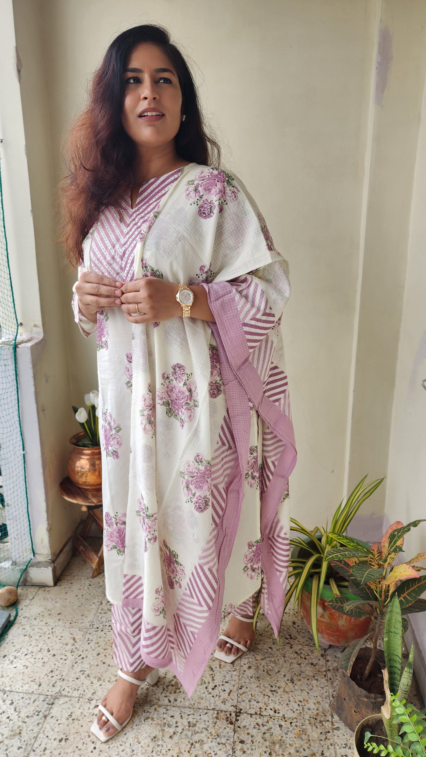 Chevron Chic Floral Print kurta set