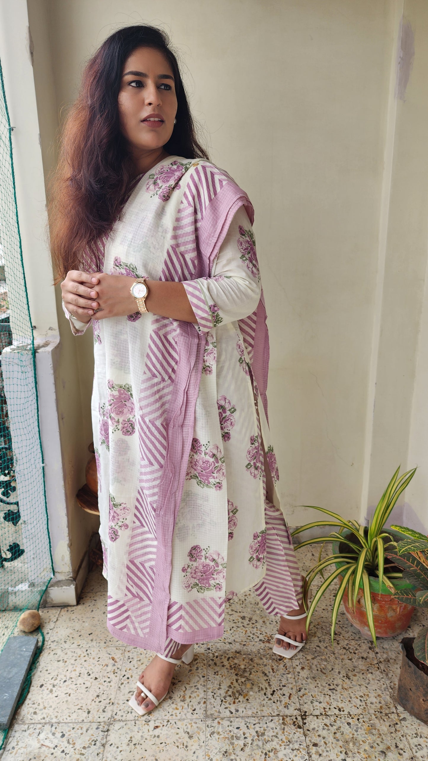 Chevron Chic Floral Print kurta set