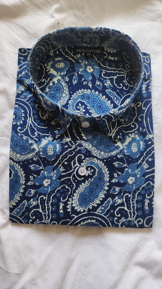 Blue Kalamkari Hand Block Print Shirt