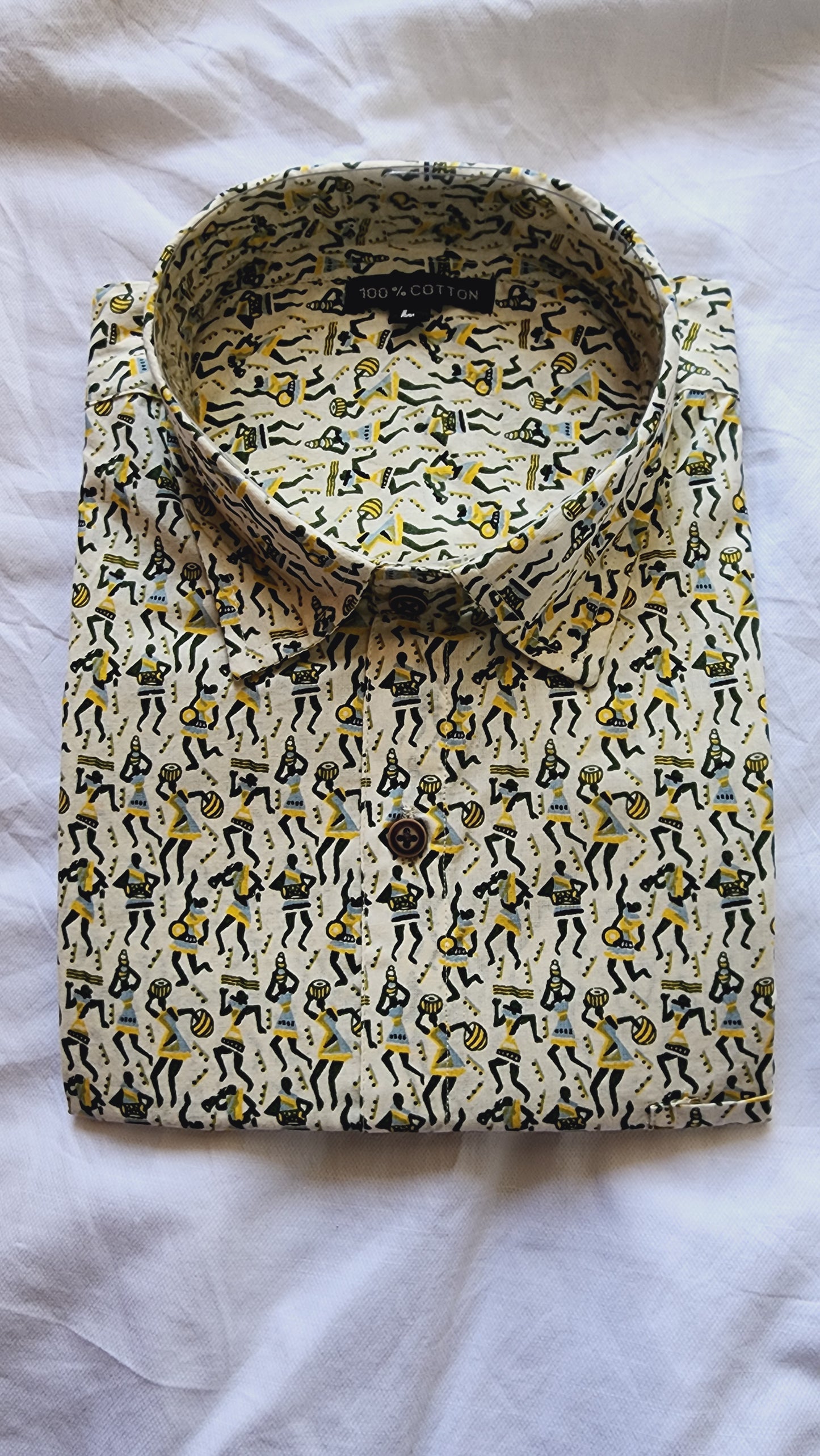 Beige Hnad Block Print Cotton Shirt