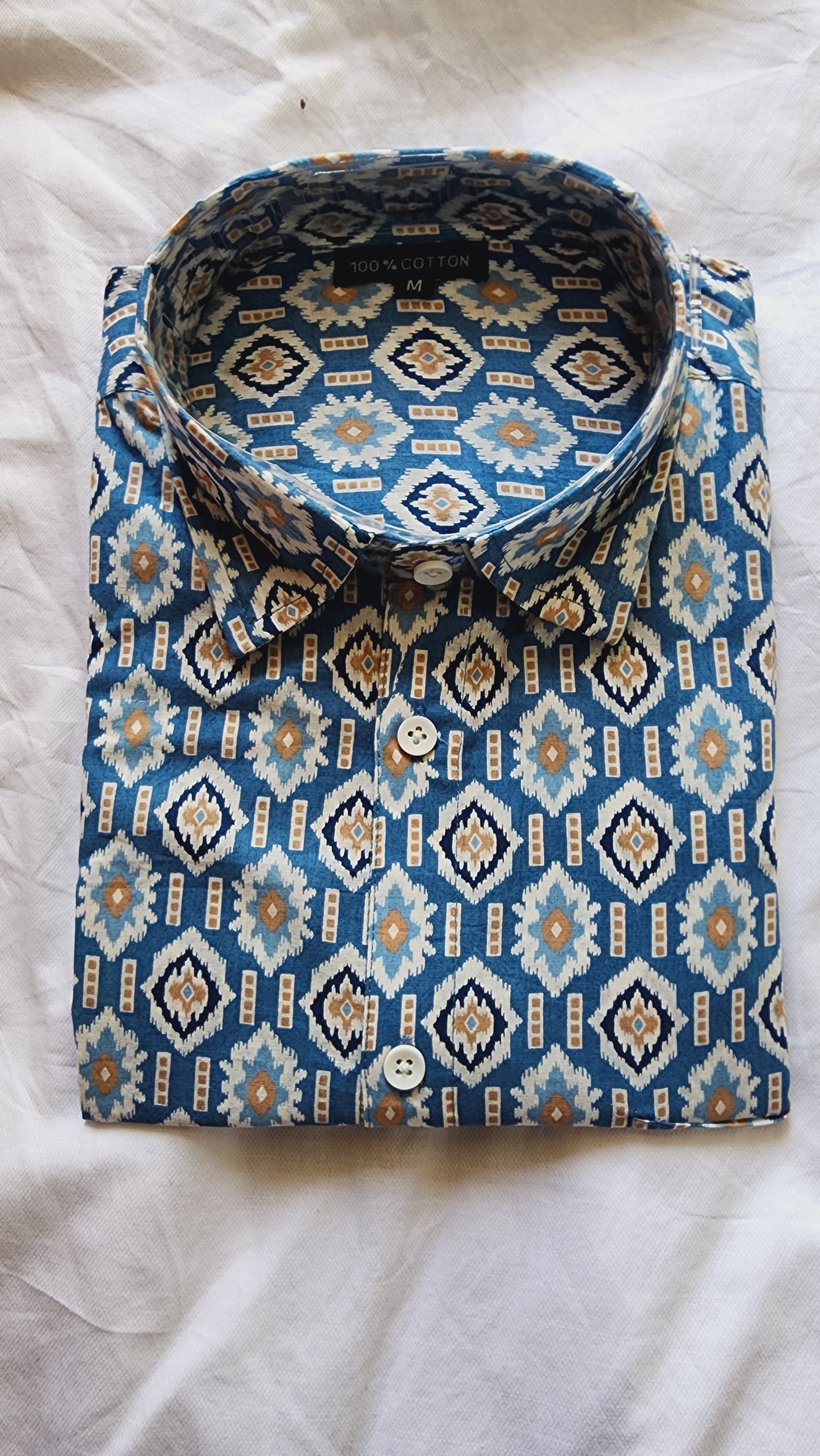 Light Blue Hand Block Print Cotton Shirt