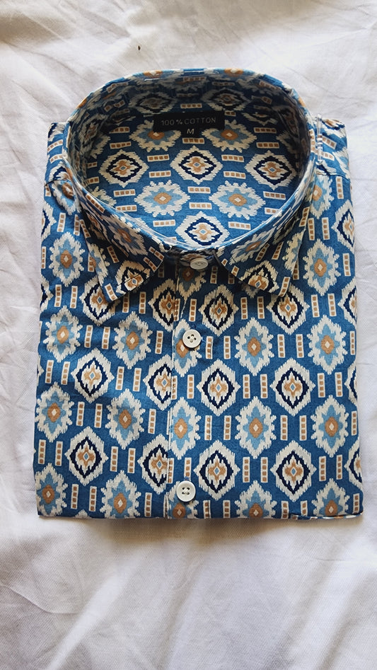 Light Blue Hand Block Print Cotton Shirt