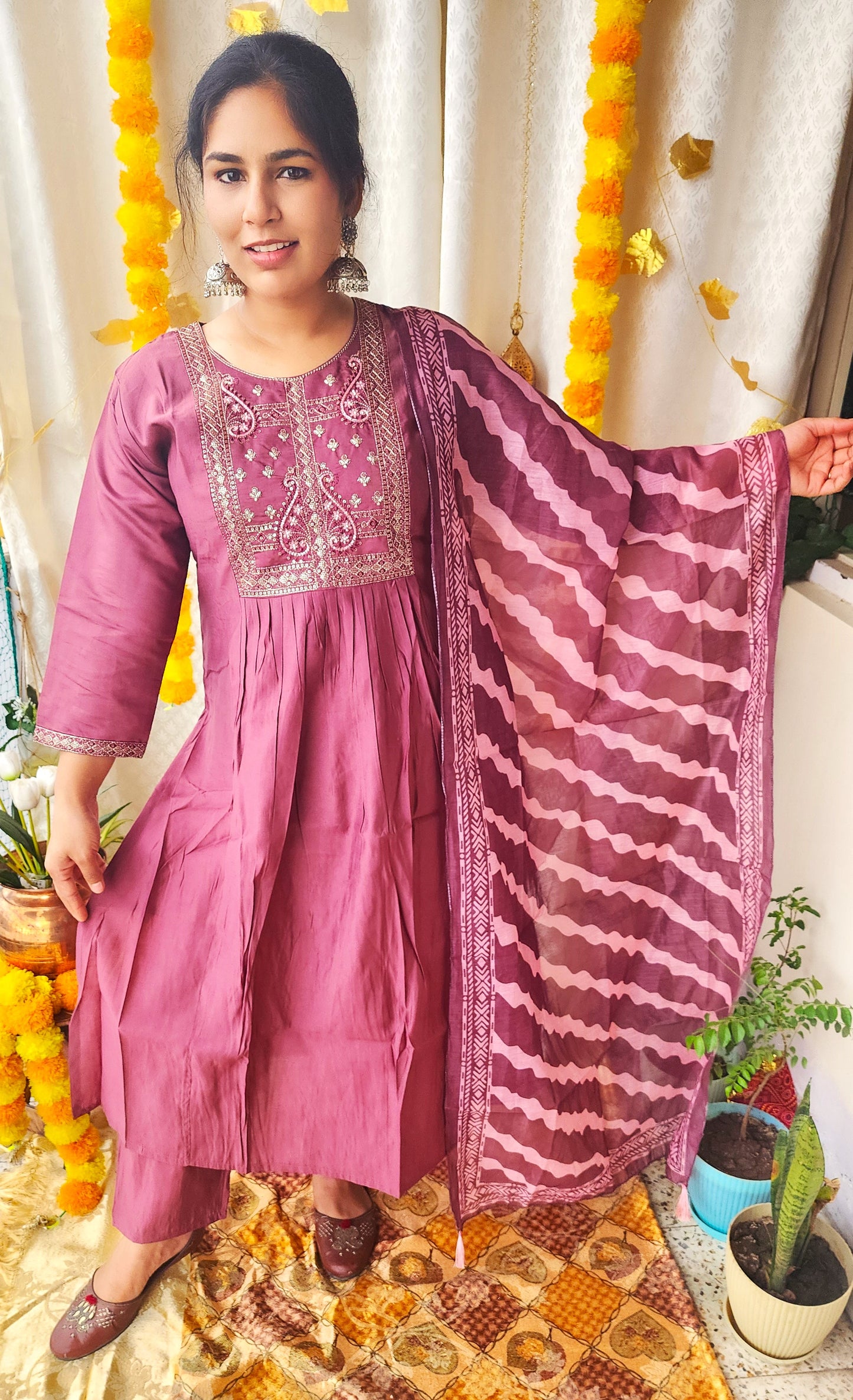 Deep Burgundy Russian Silk Suit with Zari Handwork