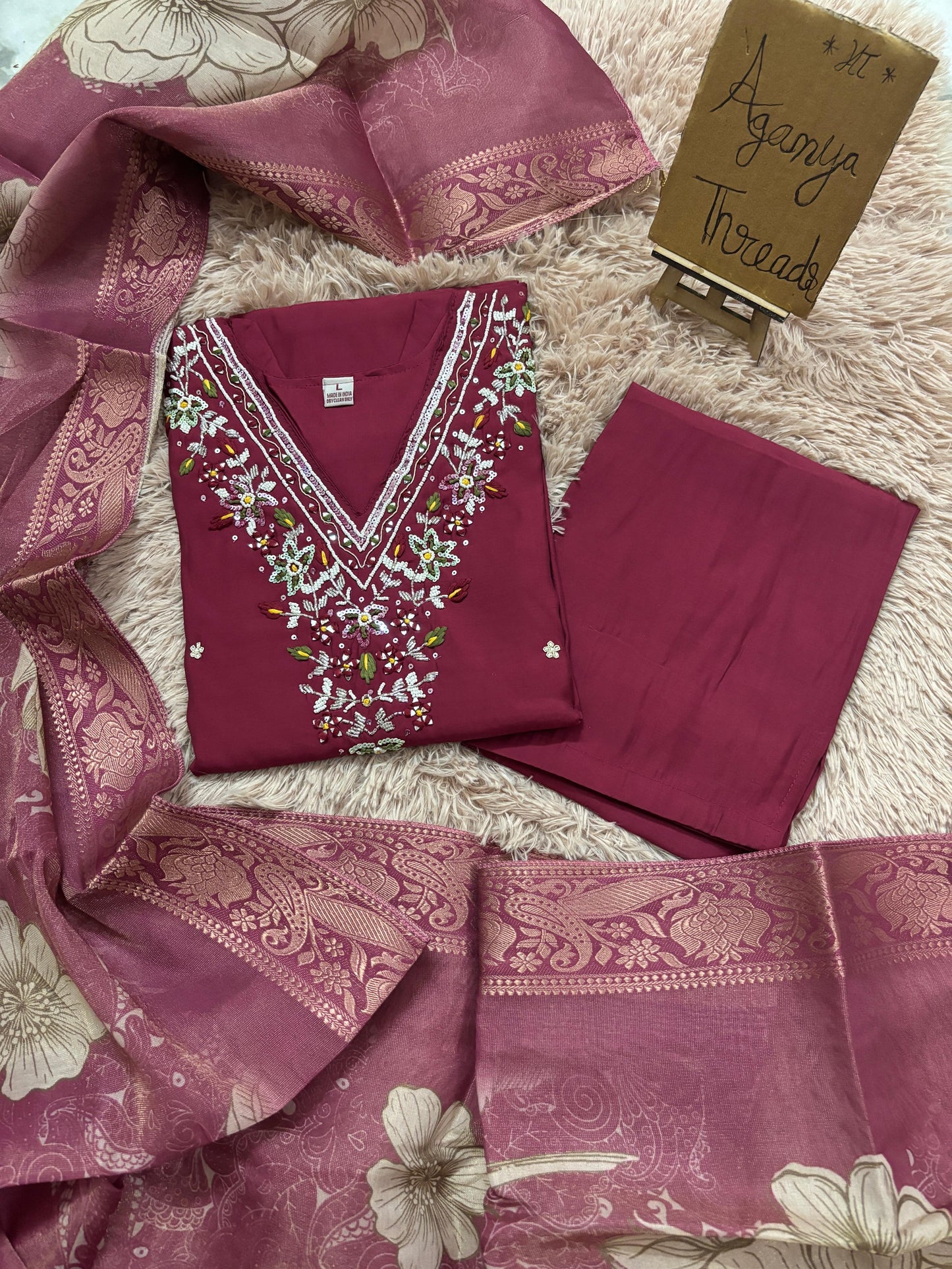 Maroon Heavy Silk Suit with Moti & Zardozi Work | Banarasi Organza Dupatta