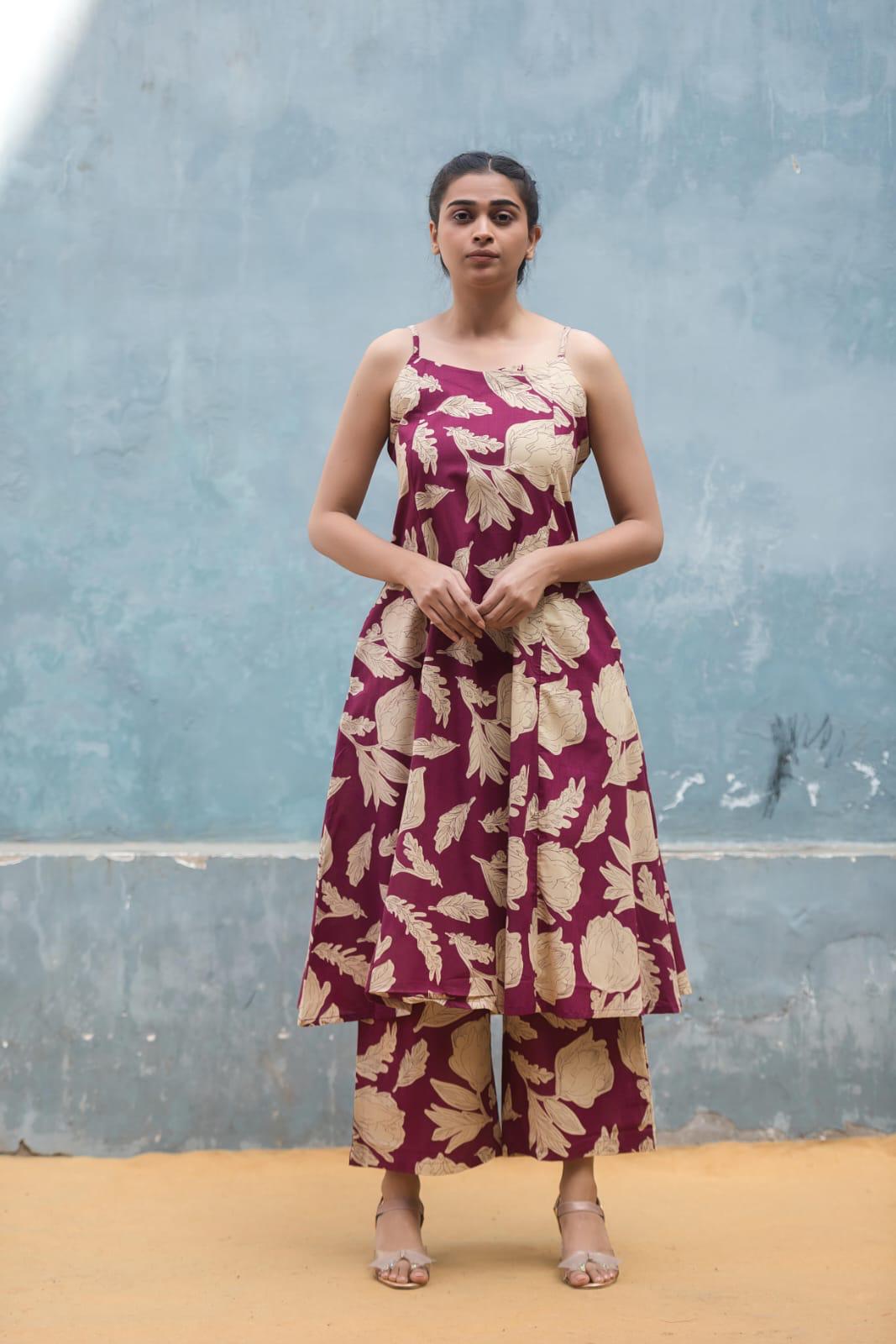 Floral Print Cotton Kurta With Palazoo For Womens