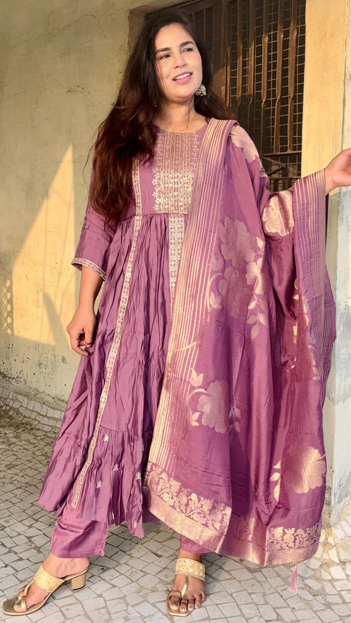 Lavender Amrapali Lilac Silk Anarkali Suit With Heavy Banarasi silk Dupatta