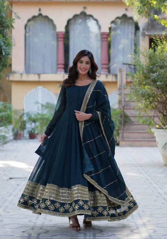 Latest Anarkali Gown with Designer Embroidered Dupatta
